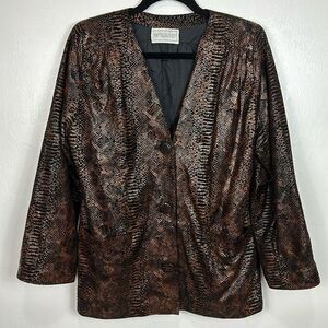 Bruno Magli Vintage Snakeskin Print Button Front Blazer Jacket Size L